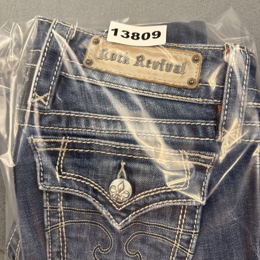 ROCK REVIVAL JEANS WOMENS 27/32 Celine SKINNY Studs Flap THICK STITCH WHISKERING - Picture 9 of 9